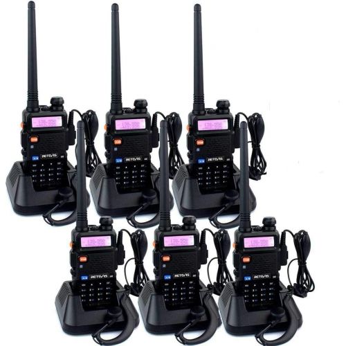  Retevis RT-5R 2 Way Radio 5W 128CH FM UHF VHF Radio Dual Band Two-way Radio Rechargeable Long Range Walkie Talkies with Earpiece (6 Pack) and USB Programming Cable