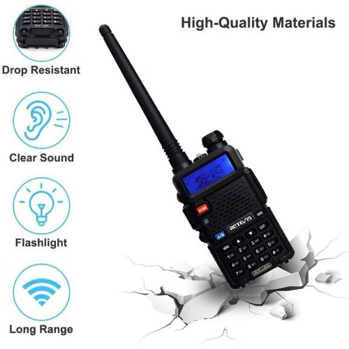  Retevis RT-5R 2 Way Radio 5W 128CH FM UHF VHF Radio Dual Band Two-way Radio Rechargeable Long Range Walkie Talkies with Earpiece (6 Pack) and USB Programming Cable