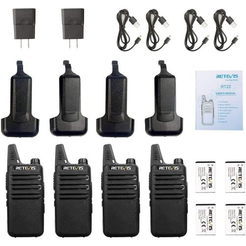  Retevis RT22 Two Way Radio License-Free Walkie Talkies Rechargeable 16 CH VOX FRS Radio (4 Pack)
