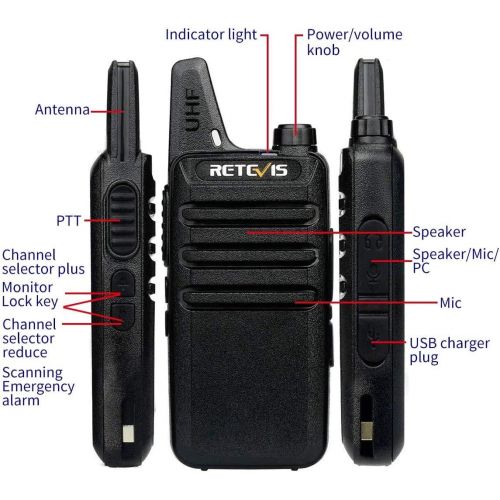  Retevis RT22 Two Way Radios License-Free Rechargeable Walkie Talkies 16 Ch Vox Channel Lock Emergency Alarm 2 Way Radio(10 Pack) and Programming Cable