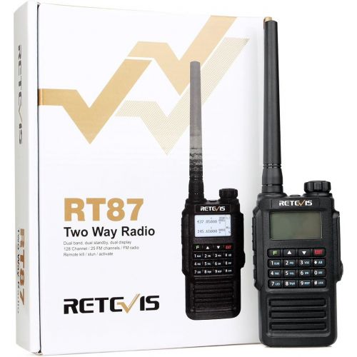  Retevis RT87 Waterproof Two Way Radio UHFVHF 136-174400-480MHz 5W 128 Channels Color LCD FM Ham Armature Radios (Black,2 Pack) with Programming Cable