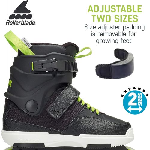 롤러블레이드 Rollerblade NJR Kids Size Adjustable Street Inline Skate, Black and Green, High Performance Inline Skates