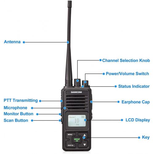  SAMCOM 2 Ways Radio Long Range Samcom FPCN10A GMRS Walkie Talkie 20 Channels Wireless Intercom with Group Button, UHF 400-470MHz,2 Watt, Earpiece, Belt Clip(Pack of 3)