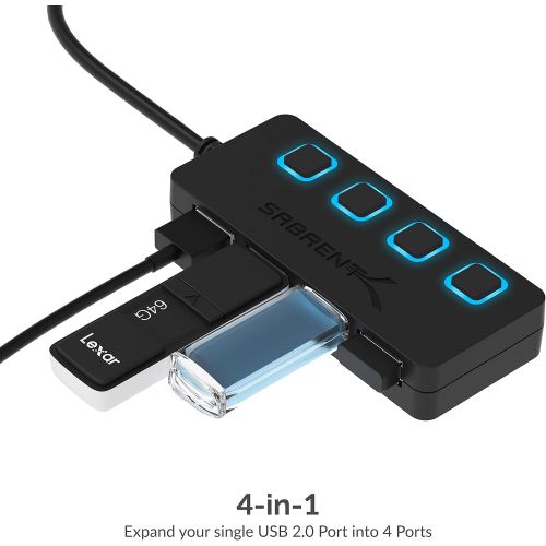  [아마존베스트]Sabrent 4-Port USB 2.0 Hub with Individual LED lit Power Switches (HB-UMLS)