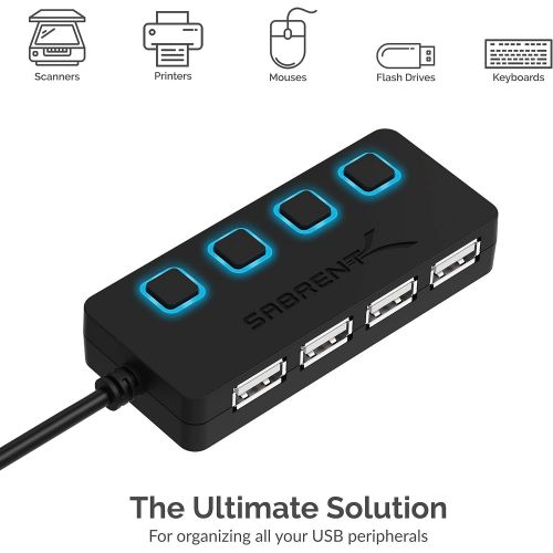  [아마존베스트]Sabrent 4-Port USB 2.0 Hub with Individual LED lit Power Switches (HB-UMLS)