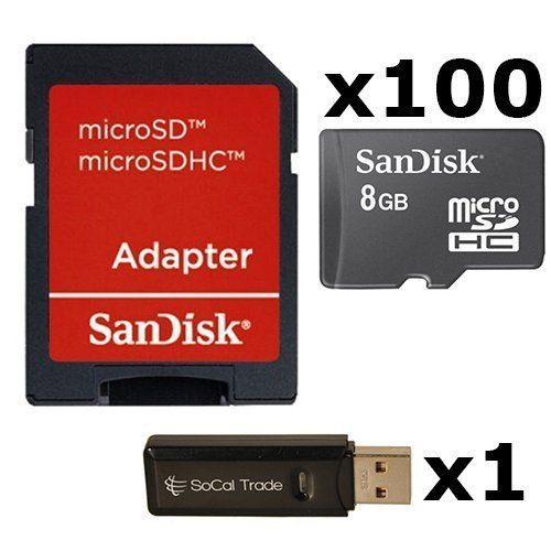 샌디스크 100 PACK - SanDisk 8GB MicroSD HC Memory Card SDSDQAB-008G (Bulk Packaging) LOT OF 100 with SD Adapter and USB 2.0 MicoSD & SD Memory Card Reader