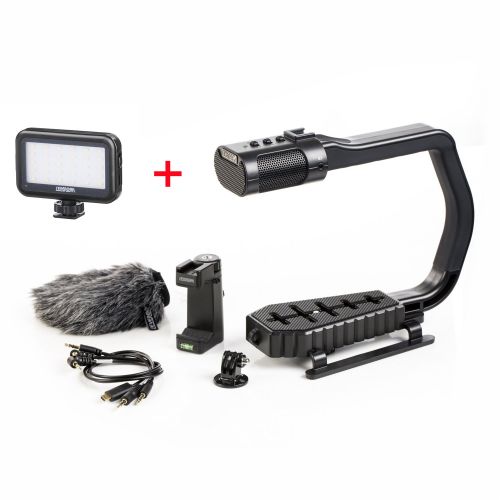  Sevenoak MicRig Handheld Stabilizer Handle Grip with Built-in Stereo Mic & SK-PL30 Video Led Lights for Skateboarding iPhone 8 8 plus 7 6 6s Smartphone GoPro Canon Nikon Sony RX0 D