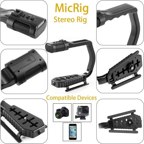  Sevenoak MicRig Handheld Stabilizer Handle Grip with Built-in Stereo Mic & SK-PL30 Video Led Lights for Skateboarding iPhone 8 8 plus 7 6 6s Smartphone GoPro Canon Nikon Sony RX0 D