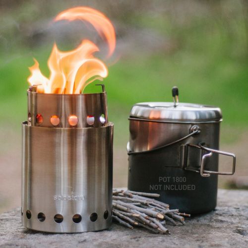  Solo Stove Titan - 2-4 Person Lightweight Wood Burning Stove. Compact Camp Stove Kit for Backpacking, Camping, Survival. Burns Twigs - No Batteries or Liquid Fuel Canisters Needed.