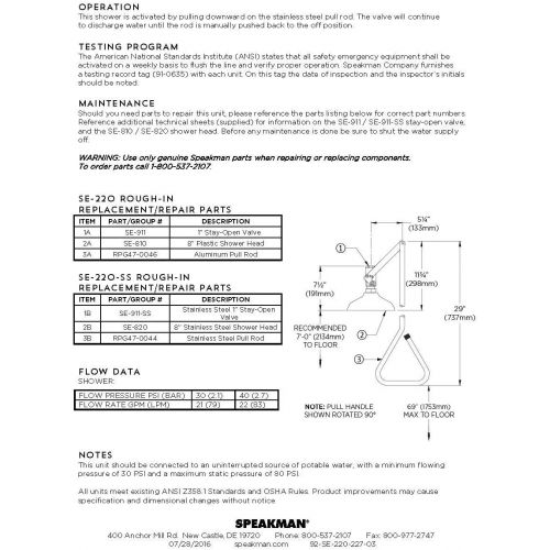  Visit the Speakman Store Speakman SE-220 Lifesaver Vertical Supply Emergency Shower, Yellow