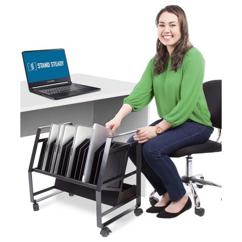  Visit the Stand Steady Store 14 Unit Open Charging Cart by Line Leader  Easily Sits on Desk or Roll Under Desk w/Removable Wheels  Compatible with Tablets, Chromebooks and More UL-Listed Power Strip w/Cord