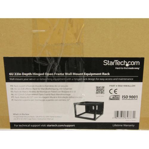  StarTech.com 6U 22-Inch Hinged Open Frame Rack Cabinet Wallmount Server Rack Components RK619WALLOH, Black