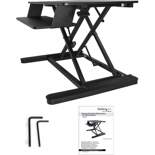  StarTech Sit Stand Desk - 35 Work Surface - Supports Two 24 Monitors - Standing Desk - Adjustable Desk Riser - Stand Up Desk