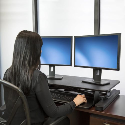  StarTech Sit Stand Desk - 35 Work Surface - Supports Two 24 Monitors - Standing Desk - Adjustable Desk Riser - Stand Up Desk