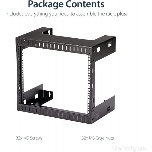  StarTech.com 8U 22-Inch Hinged Open Frame Rack Cabinet Wallmount Server Rack Components RK819WALLOH, Black