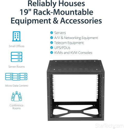  StarTech.com 8U 22-Inch Hinged Open Frame Rack Cabinet Wallmount Server Rack Components RK819WALLOH, Black