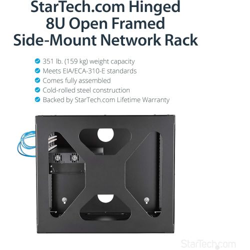  StarTech.com 8U 22-Inch Hinged Open Frame Rack Cabinet Wallmount Server Rack Components RK819WALLOH, Black