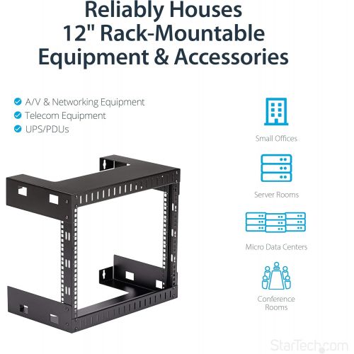  StarTech.com 8U 22-Inch Hinged Open Frame Rack Cabinet Wallmount Server Rack Components RK819WALLOH, Black