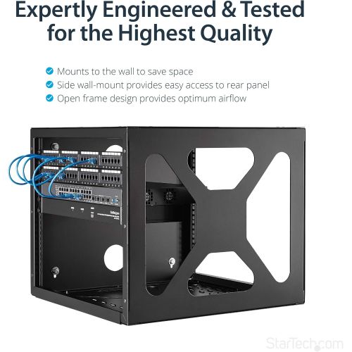  StarTech.com 8U 22-Inch Hinged Open Frame Rack Cabinet Wallmount Server Rack Components RK819WALLOH, Black