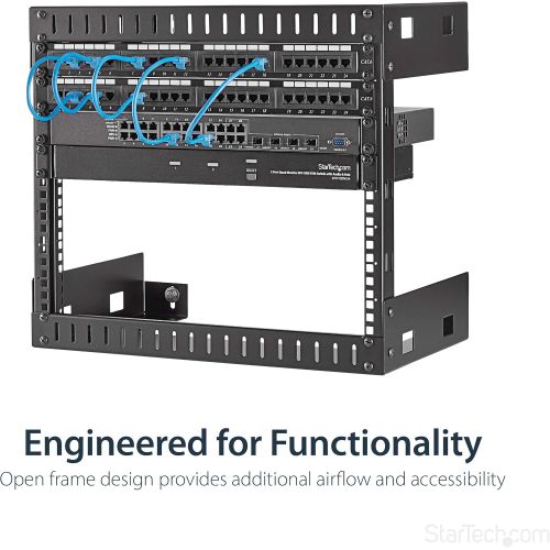  StarTech.com 8U 22-Inch Hinged Open Frame Rack Cabinet Wallmount Server Rack Components RK819WALLOH, Black