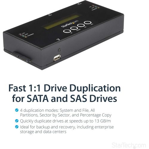  StarTech 1:1 Standalone Hard Drive Duplicator and Eraser for 2.5in  3.5in SATA & SAS Drives - HDDSSD Cloner & Eraser for SATASAS
