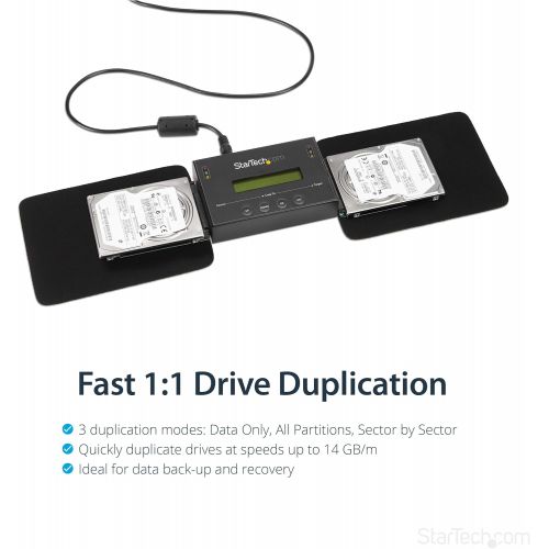  StarTech 1:1 Standalone Hard Drive Duplicator and Eraser for 2.5in  3.5in SATA & SAS Drives - HDDSSD Cloner & Eraser for SATASAS