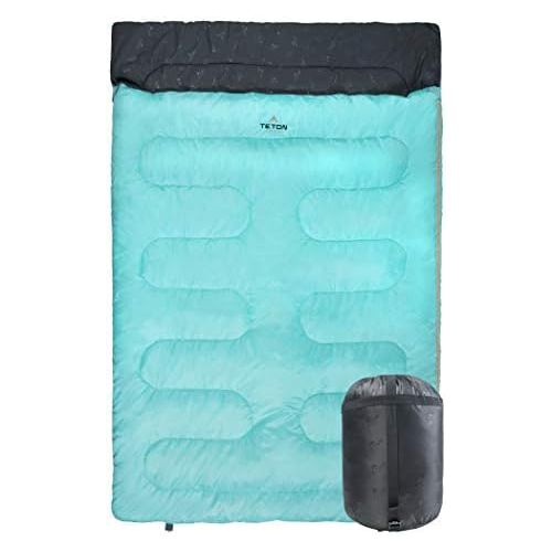  TETON Sports TETON SPORTS Cascade Double Sleeping Bag; Queen Size Sleeping Bag for Backpacking, Camping, Hiking, and Travel; with 2 Pillows; Lightweight Mammoth Double Bag; Teal; Compression Sa