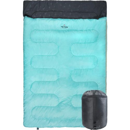  TETON Sports TETON SPORTS Cascade Double Sleeping Bag; Queen Size Sleeping Bag for Backpacking, Camping, Hiking, and Travel; with 2 Pillows; Lightweight Mammoth Double Bag; Teal; Compression Sa