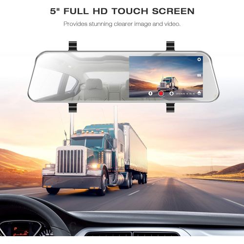  [아마존베스트]TOGUARD Backup Camera 5 LCD Mirror Dash Cam Rear View Mirror Camera Ultra-Thin Touch Screen Full HD 1080P Dash Cam Front and Rear Dual Lens with Waterproof Rear Camera