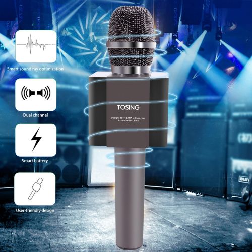  TOSING 【Latest Models】Tosing 008 Portable Wireless Karaoke Microphones Bluetooth Speaker 2 in 1 Mini Home KTV Playing and Singing Machine for iPhoneAndroid SmartphoneTablet（Black）