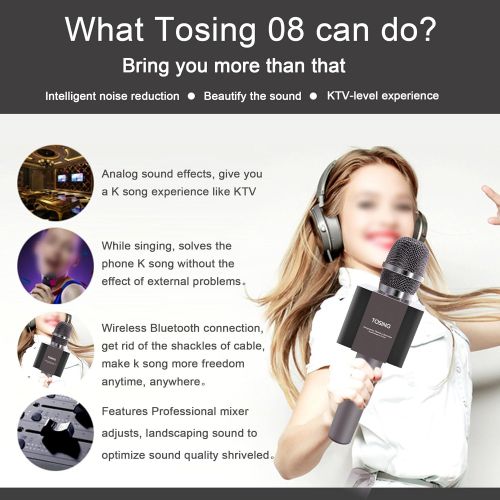  TOSING 【Latest Models】Tosing 008 Portable Wireless Karaoke Microphones Bluetooth Speaker 2 in 1 Mini Home KTV Playing and Singing Machine for iPhoneAndroid SmartphoneTablet（Black）