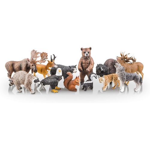  Visit the TOYMANY Store TOYMANY 12PCS North American Forest Animal Figurines, Realistic Safari Animal Figures Set Includes Raccoon,Lynx,Wolf,Bear,Eagle, Educational Toy Cake Toppers Christmas Birthday Gif