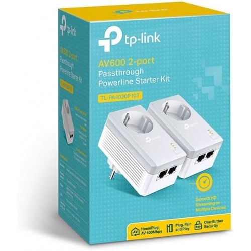  [아마존 핫딜] [아마존핫딜]TP-Link TL-PA4020P KIT Powerline Passthrough Adapter (600Mbps(4-Ports) Steckdose Powerline, 2x10/100Mbit/s-Ethernet-Port, energiesparend, kompatibel zu allen gangigen Powerline Ada