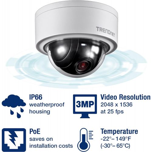  TRENDnet IndoorOutdoor 3MP Motorized PTZ Dome Network Camera, 4x Optical Zoom, 16x Digital Zoom, Autofocus, IP66 Housing, TV-IP420P