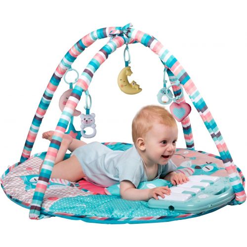  Tapiona Large Baby Play Mat - Kick and Play Piano Gym - Newborn Toy for Baby Girl and Boy, 0 - 36 Month (0 - 3 Years) - 5 Activity Toys, Piano, Flashing Moon, Cushion