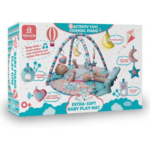  Tapiona Large Baby Play Mat - Kick and Play Piano Gym - Newborn Toy for Baby Girl and Boy, 0 - 36 Month (0 - 3 Years) - 5 Activity Toys, Piano, Flashing Moon, Cushion