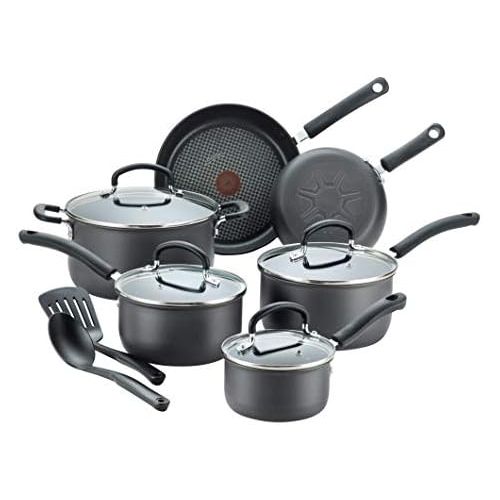 테팔 [아마존핫딜][아마존 핫딜] T-fal E765SC Ultimate Hard Anodized Nonstick 12 Piece Cookware Set, Dishwasher Safe Pots and Pans Set, Black