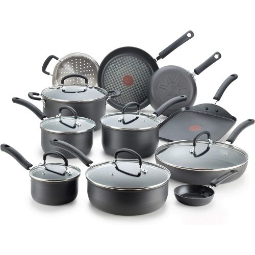 테팔 T-fal Hard Anodized Cookware Set, Nonstick Pots and Pans Set, 14 Piece, Thermo-Spot Heat Indicator, Gray