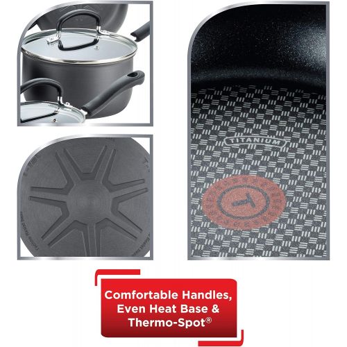 테팔 T-fal Hard Anodized Cookware Set, Nonstick Pots and Pans Set, 14 Piece, Thermo-Spot Heat Indicator, Gray