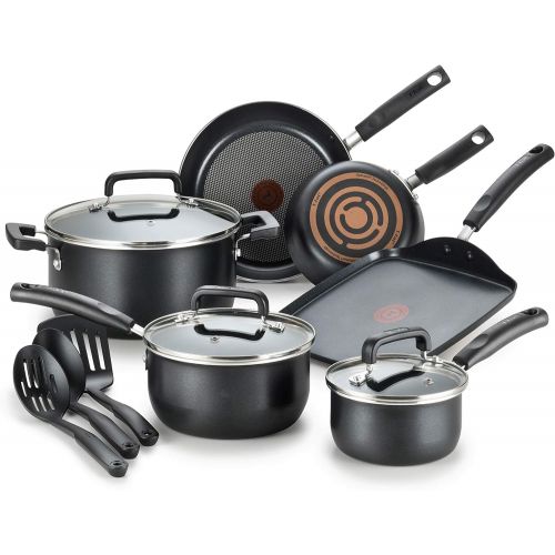 테팔 T-fal C515SC Professional Total Nonstick Thermo-Spot Heat Indicator Induction Base Cookware Set, 12-Piece, Black