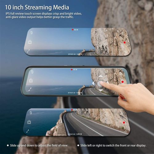  [아마존베스트]Tinfsmart Mirror Dash Cam Dual Dash Cam 10 Full HD Touch Screen Backup Camera for Car Stream Media Dual Len 170°1080P Front+150°1296P Rear View Dashcam WDR Night Version Loop Recording G-Sen