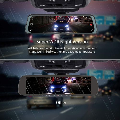  [아마존베스트]Tinfsmart Mirror Dash Cam Dual Dash Cam 10 Full HD Touch Screen Backup Camera for Car Stream Media Dual Len 170°1080P Front+150°1296P Rear View Dashcam WDR Night Version Loop Recording G-Sen