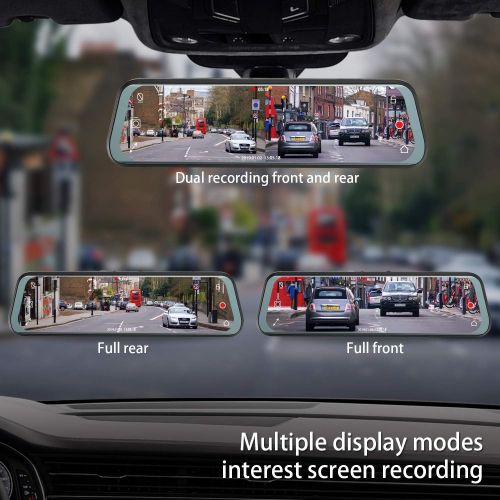  [아마존베스트]Tinfsmart Mirror Dash Cam Dual Dash Cam 10 Full HD Touch Screen Backup Camera for Car Stream Media Dual Len 170°1080P Front+150°1296P Rear View Dashcam WDR Night Version Loop Recording G-Sen