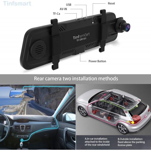  [아마존베스트]Tinfsmart Mirror Dash Cam Dual Dash Cam 10 Full HD Touch Screen Backup Camera for Car Stream Media Dual Len 170°1080P Front+150°1296P Rear View Dashcam WDR Night Version Loop Recording G-Sen