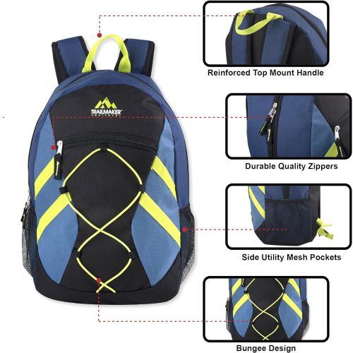  Visit the Trailmaker Store Trailmaker Full Size 17 Inch Bungee Backpack With Mesh Side Pockets (Blue)