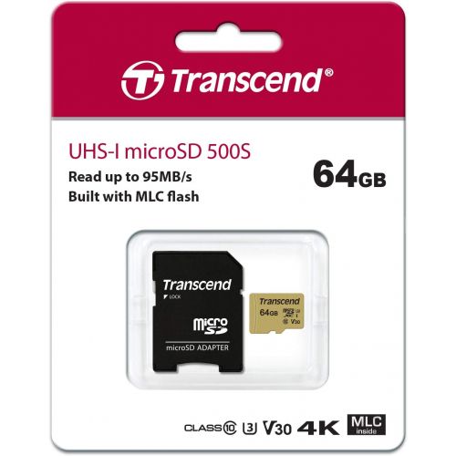  Transcend TS128GUSD500S 128GB UHS-I U3 MicroSD Memory Card with Adapter