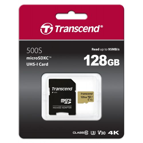  Transcend TS128GUSD500S 128GB UHS-I U3 MicroSD Memory Card with Adapter