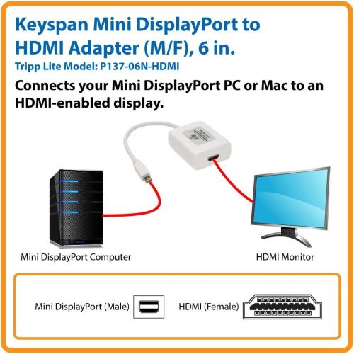  Tripp Lite Mini DisplayPort to DVI Adapter Cable with Dual-Link Active USB Power MDP to DVI-D, 6 in. (P137-06N-DVI-DL)