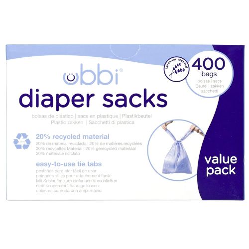  [아마존베스트]Ubbi Disposable Diaper Sacks, Lavender scented, Easy-To-Tie Tabs, Made with Recycled Material, To Use at Home or On-The-Go, 400 counts