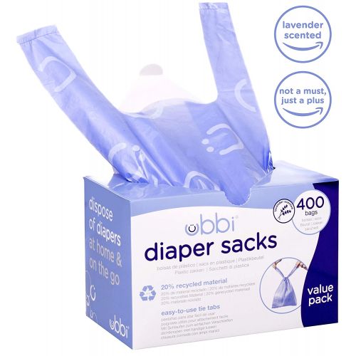  [아마존베스트]Ubbi Disposable Diaper Sacks, Lavender scented, Easy-To-Tie Tabs, Made with Recycled Material, To Use at Home or On-The-Go, 400 counts